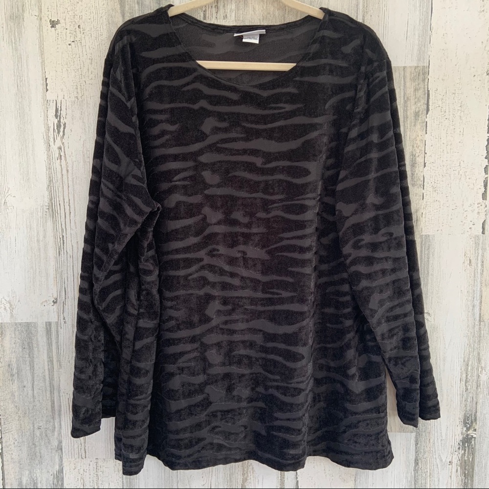 AVENUE Black Velour Sheer Top Size 22/24